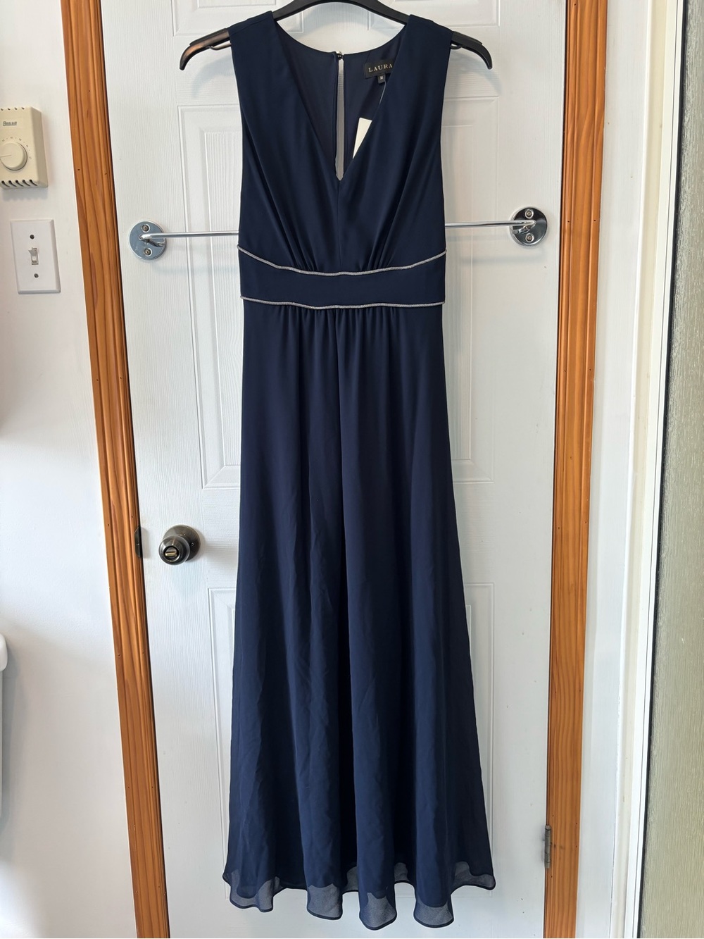 LAURA Navy Sleeveless V‑Neck Maxi Dress with Waist Trim by Aura